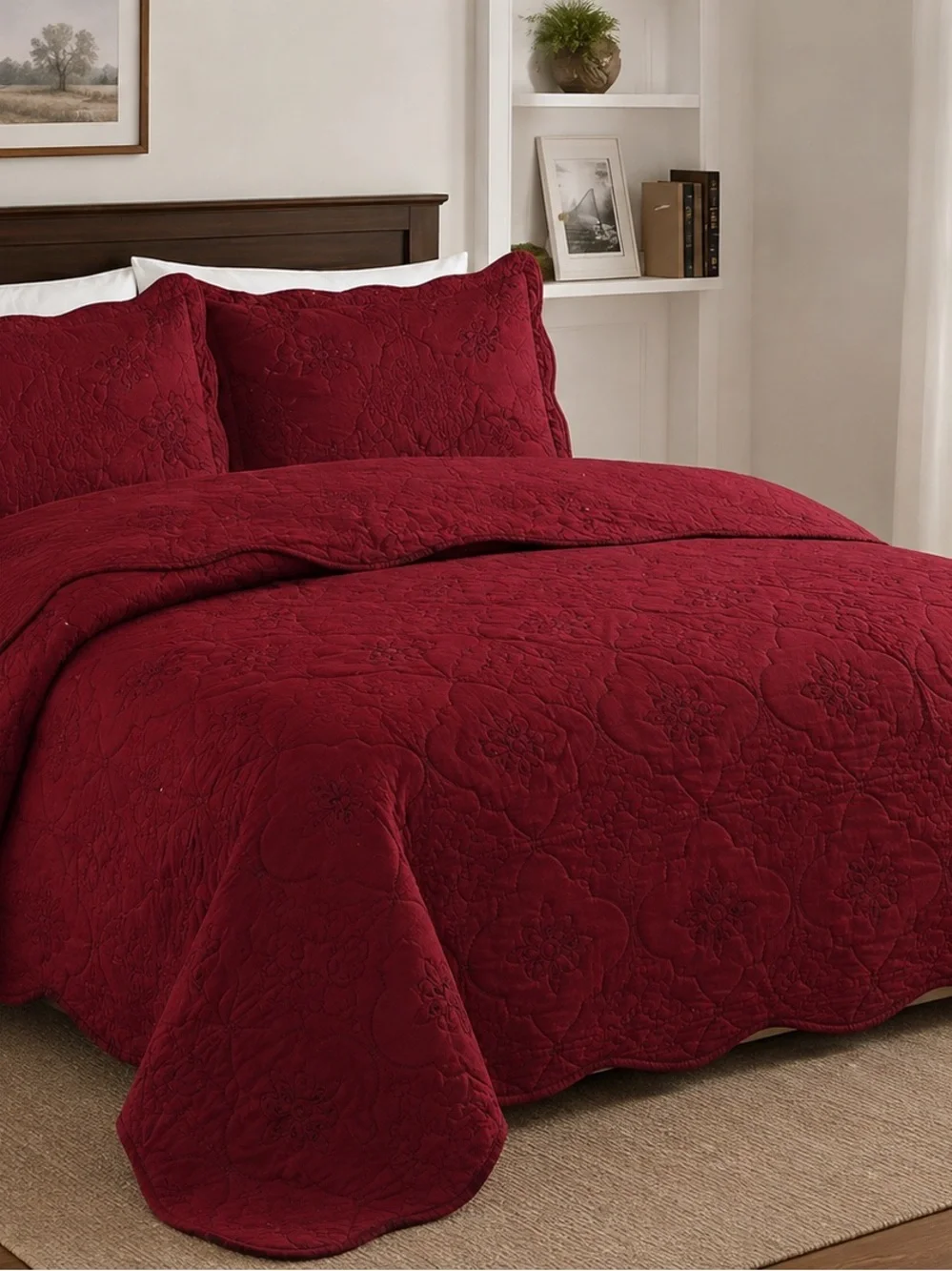 Quilted Burgundy Bedspread Set -
